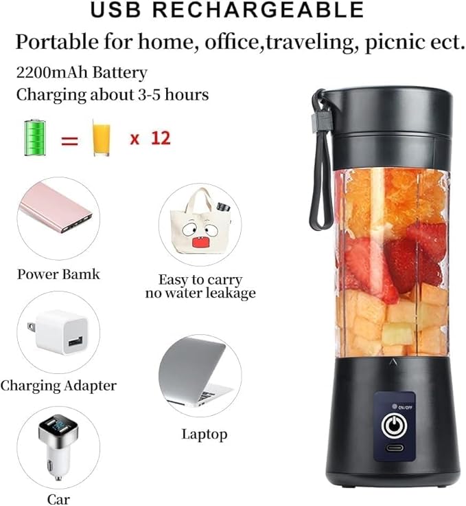 Mega Deal 6 Blade USB Rechargeable Portable Juicer Blender Heavy Quality β 380ml ( Moq:10 items)