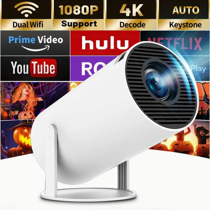 Mini Projector with Android 11, Mini Video Projector Hy300 200Ansi 8000 Lumens, 4K WiFi 5G Bluetooth 5.0 Projector, 180° Cinema Projector Can Rotate for Tv Stick