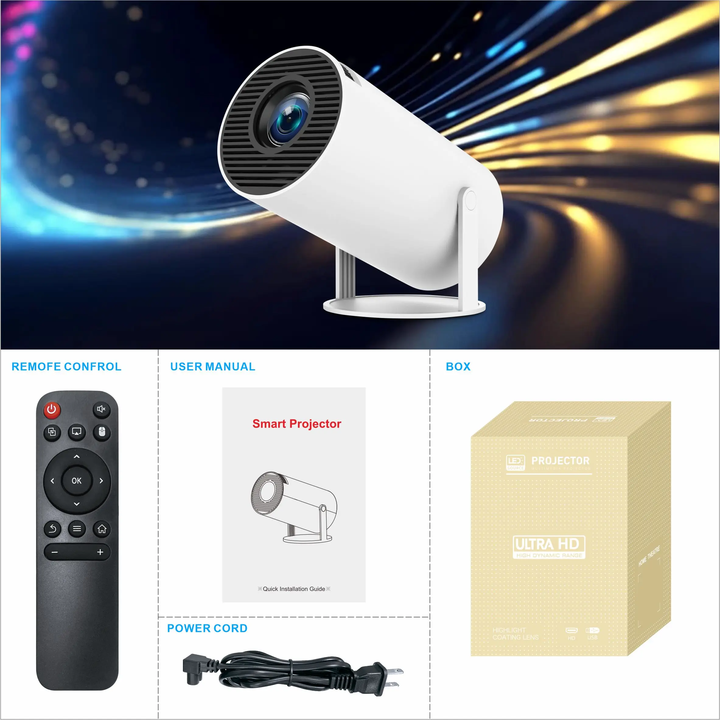 Mini Projector with Android 11, Mini Video Projector Hy300 200Ansi 8000 Lumens, 4K WiFi 5G Bluetooth 5.0 Projector, 180° Cinema Projector Can Rotate for Tv Stick
