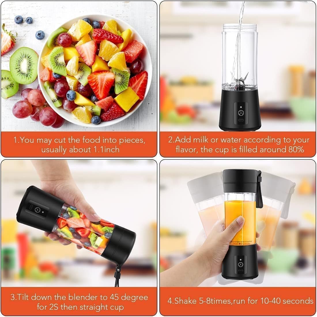 6 Blade USB Rechargeable Portable Juicer Blender Heavy Quality– 380ml