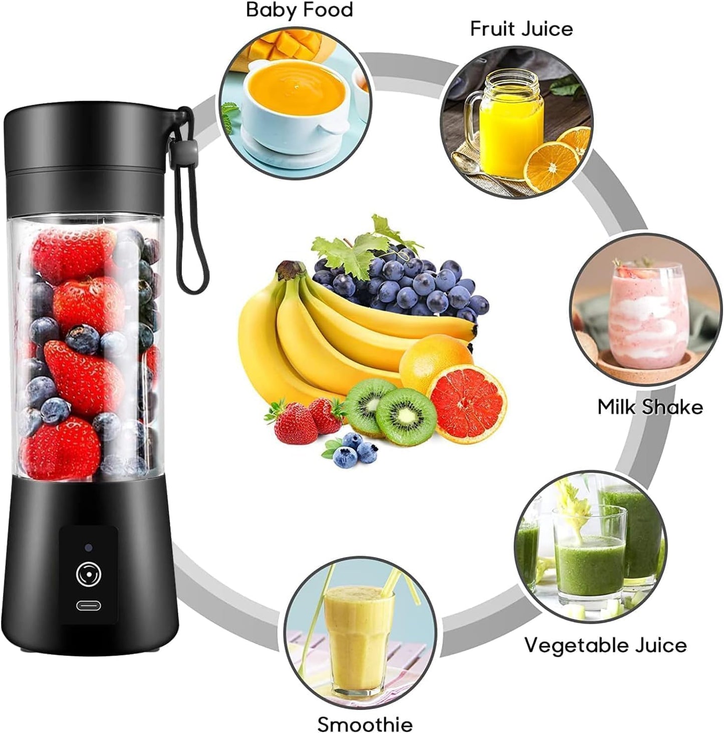 6 Blade USB Rechargeable Portable Juicer Blender Heavy Quality– 380ml