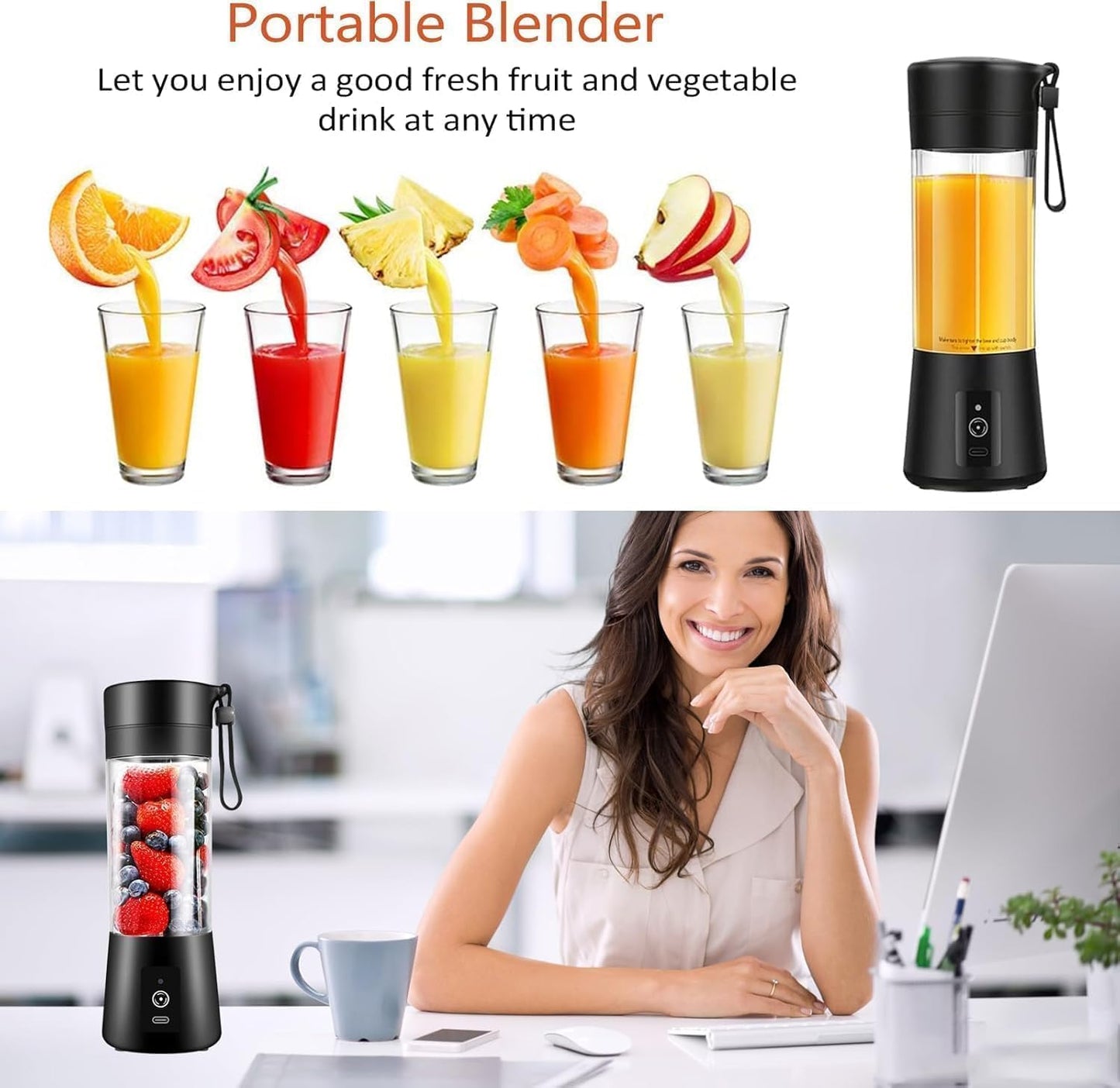 6 Blade USB Rechargeable Portable Juicer Blender Heavy Quality– 380ml