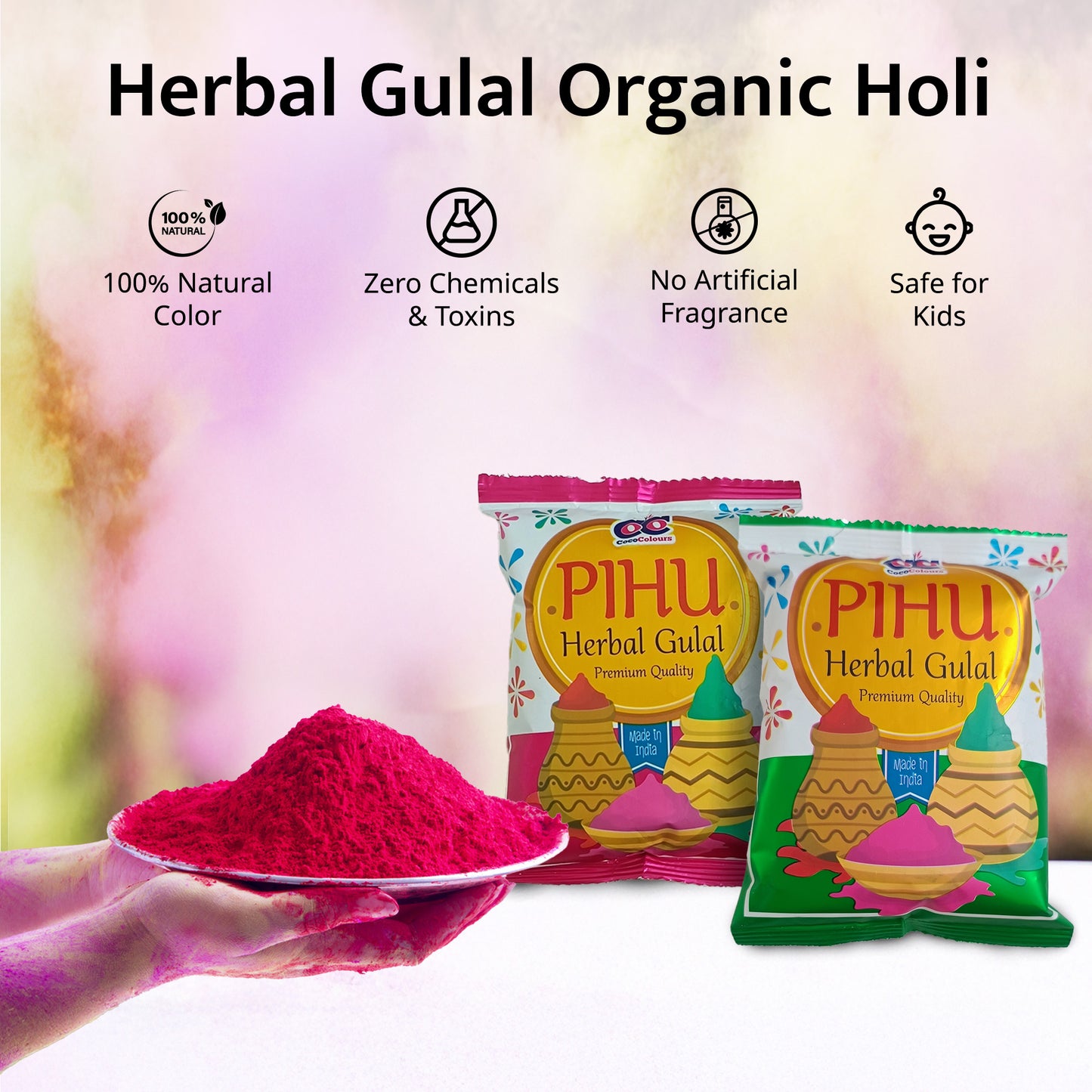 Holi Celebration Combo Kit – Premium Pichkari, Herbal Gulal & Unisex T-Shirt