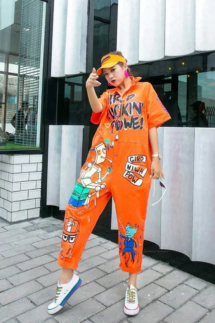 Multi color Girl Power collared Fashionable Women Jumpsuits
