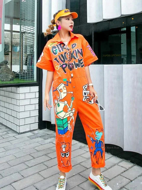 Multi color Girl Power collared Fashionable Women Jumpsuits