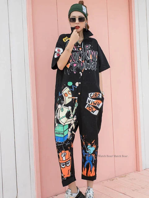 Multi color Girl Power collared Fashionable Women Jumpsuits