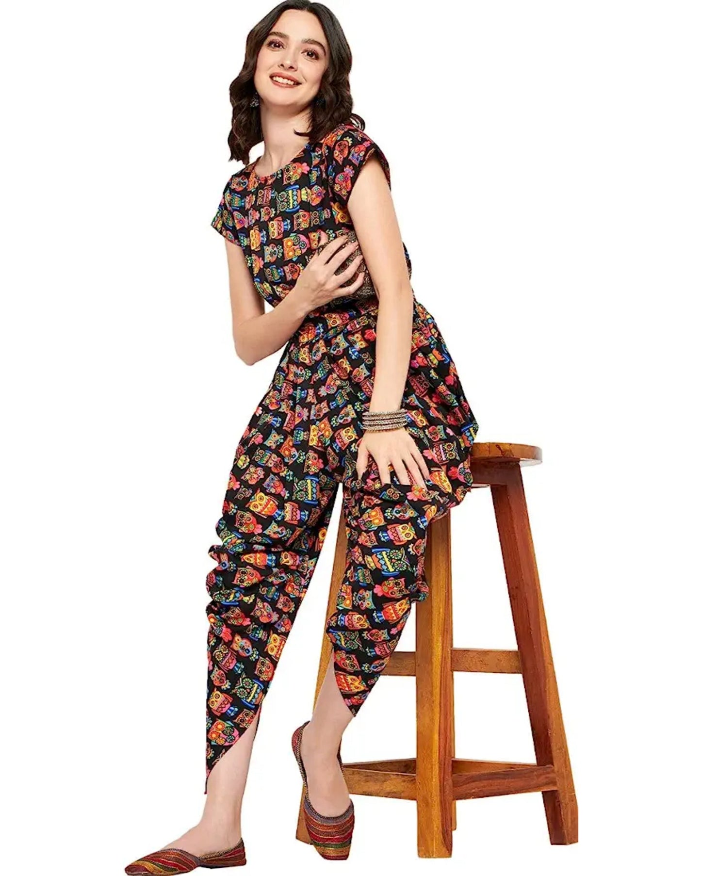 Fashionable Indo-Western style owl printed jumpsuits For Women & Girls